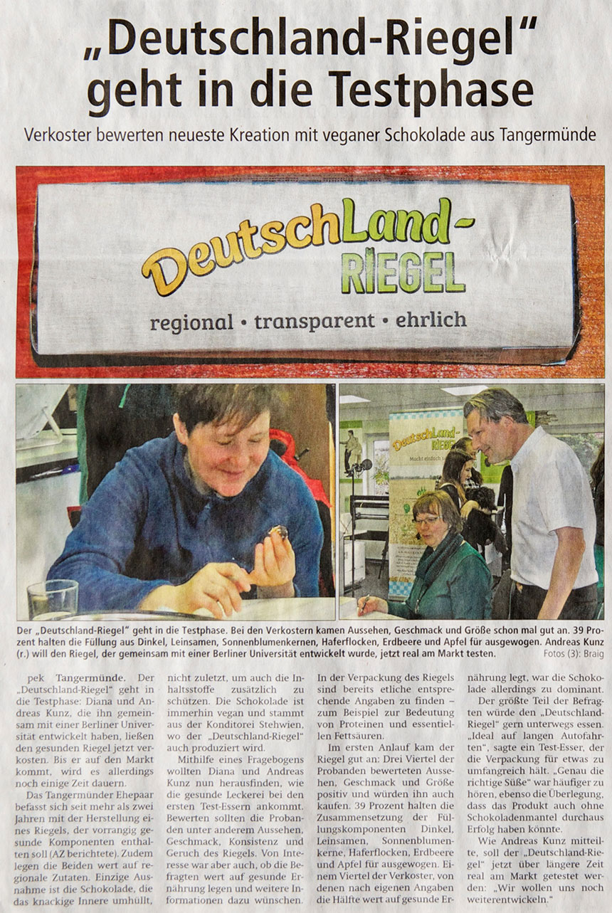 Presse-Beitrag der Altmark-Zeitung, Foto Copyright Petra Braig, DeutschLand-Riegel